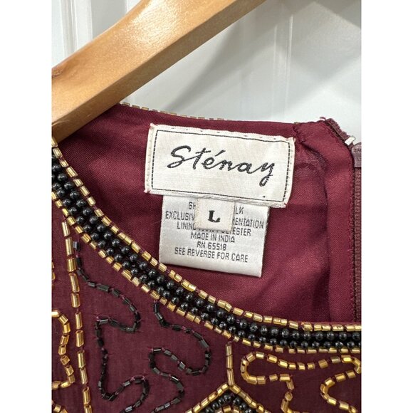 Stenay Fully Beaded Silk Blouse Size Large Brown Shoulder Pads Evening Top - Picture 3 of 6